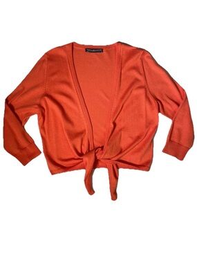Peruvian Connection Nikki Tie-Waist Cardigan Sweater Women's Sz M Bright Orange